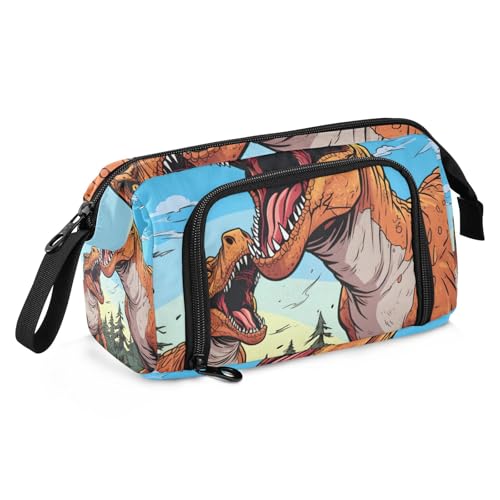 Mnsruu Federmäppchen mit großem Fassungsvermögen, Cartoon-Dinosaurier, Stiftebeutel, Schreibwaren-Tasche, Schule, Uni, Büro, Organizer für Teenager, Erwachsene, Studenten, Cartoon Dinosaurier, von Mnsruu