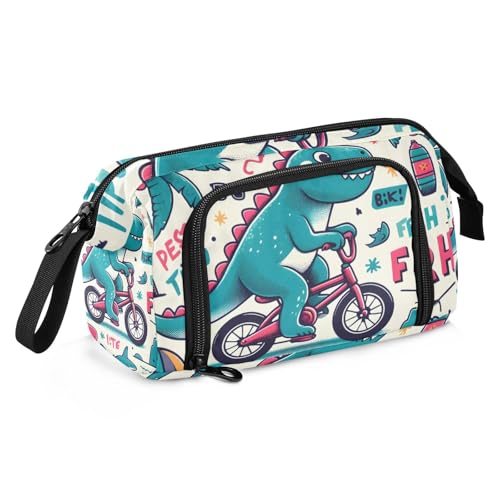 Mnsruu Federmäppchen mit großem Fassungsvermögen, Cartoon-Dinosaurier, mit Fahrrad-Stifttasche, Schreibwaren-Tasche, Schule, Uni, Büro, Organizer für Teenager, Erwachsene, Studenten, von Mnsruu