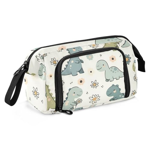 Mnsruu Federmäppchen mit großem Fassungsvermögen, Cartoon-Dinosaurier-Gänseblümchen, Stifteetui, Schreibwaren-Tasche, Schule, Uni, Büro, Organizer für Teenager, Erwachsene, Studenten, von Mnsruu