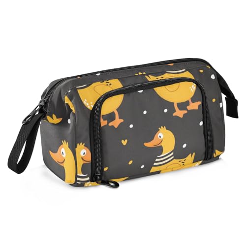 Mnsruu Federmäppchen mit großem Fassungsvermögen, Cartoon-Ente, schwarz, Stiftebeutel, Schreibwaren-Tasche, Schule, Uni, Büro, Organizer für Teenager, Erwachsene, Studenten, Cartoon-Ente, schwarz, von Mnsruu