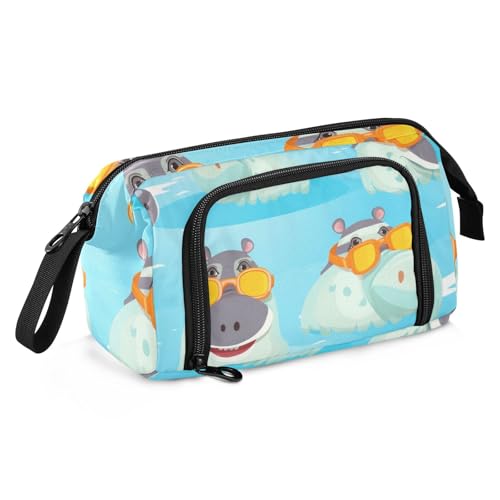 Mnsruu Federmäppchen mit großem Fassungsvermögen, Cartoon-Nilpferd, Stifteetui, Schreibwaren-Tasche, Schule, Uni, Büro, Organizer für Teenager, Erwachsene, Studenten, Cartoon-Nilpferde, Einheitsgröße, von Mnsruu