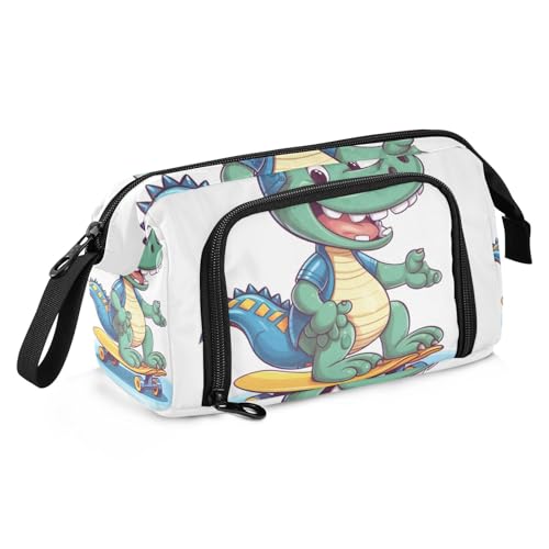 Mnsruu Federmäppchen mit großem Fassungsvermögen, Dinosaurier-Skateboard-Stifttasche, Schreibwaren-Tasche, Schule, Uni, Büro, Organizer für Teenager, Erwachsene, Studenten, Dinosaurier-Skateboard, von Mnsruu
