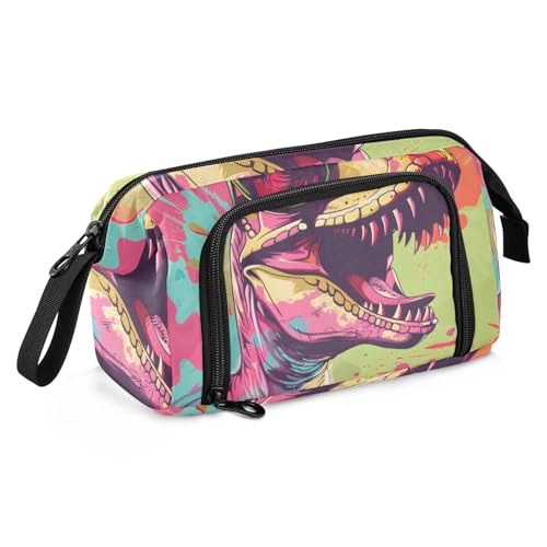 Mnsruu Federmäppchen mit großem Fassungsvermögen, Dinosaurier mit Sonnenbrille, Stiftebeutel, Schreibwaren-Tasche, Schule, Uni, Büro, Organizer für Teenager, Erwachsene, Studenten, Dinosaurier mit von Mnsruu