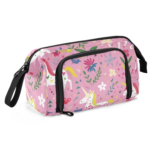Mnsruu Federmäppchen mit großem Fassungsvermögen, Einhorn-Herz, Blume, Blätter, Stifteetui, Schreibwaren-Tasche, Schule, Uni, Büro, Organizer für Teenager, Erwachsene, Studenten, Einhorn Herz Blume Mnsruu Federmäppchen mit großem Fassungsvermögen, Einhorn-Herz, Blume, Blätter, Stifteetui, Schreibwaren-Tasche, Schule, Uni, Büro, Organizer für Teenager, Erwachsene, Studenten, Einhorn Herz Blume von Mnsruu
