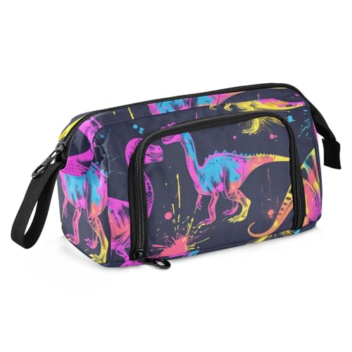 Mnsruu Federmäppchen mit großem Fassungsvermögen, Neon-Dinosaurier-Farbspritzer, Stifteetui, Schreibwaren-Tasche, Schule, Uni, Büro, Organizer für Teenager, Erwachsene, Studenten, Farbspritzer mit von Mnsruu