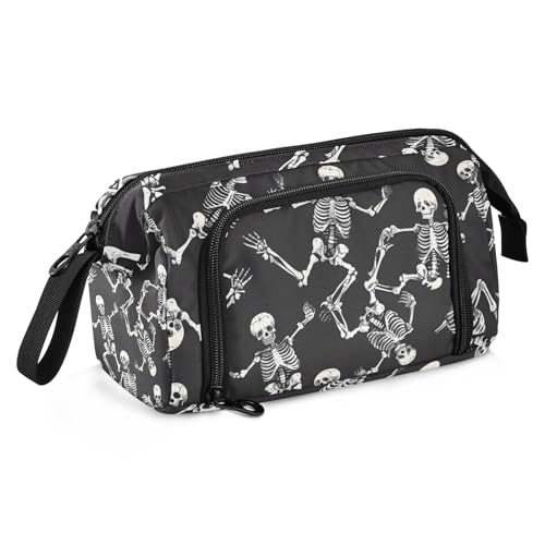 Mnsruu Federmäppchen mit großem Fassungsvermögen, Skelette, schwarz, Stifteetui, Schreibwaren-Tasche, Schule, Uni, Büro, Organizer für Teenager, Erwachsene, Studenten, Skelette, schwarz, von Mnsruu