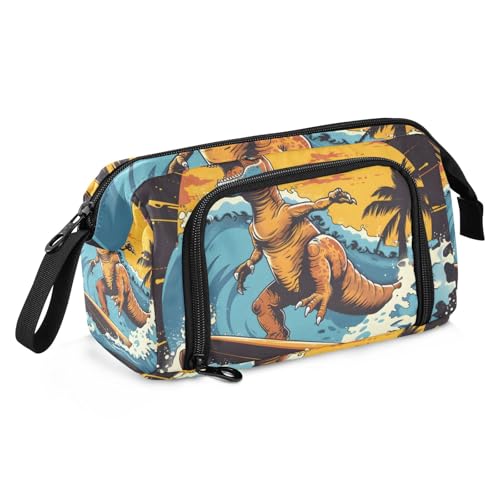 Mnsruu Federmäppchen mit großem Fassungsvermögen, Surfer-Dinosaurier-Stifttasche, Stiftehalter, Schreibwaren-Tasche, Schule, Uni, Büro, Organizer für Teenager, Erwachsene, Studenten, von Mnsruu