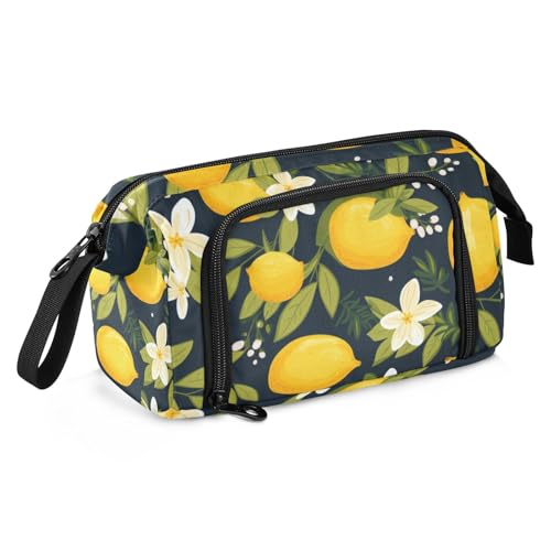 Mnsruu Federmäppchen mit großem Fassungsvermögen, Zitronenblumen, schwarz, Stifteetui, Schreibwaren-Tasche, Schule, Uni, Büro, Organizer für Teenager, Erwachsene, Studenten, Zitronenblüten, schwarz, von Mnsruu