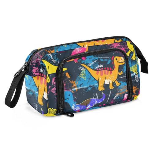 Mnsruu Federmäppchen mit großem Fassungsvermögen, bunte Dinosaurier, zum Erstellen eines lustigen Cartoon-Zeichnens, Stifteetui, Schreibwaren-Tasche, Schule, Uni, Büro, Organizer für Teenager, von Mnsruu
