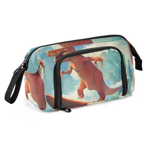 Mnsruu Federmäppchen mit großem Fassungsvermögen, cooles Surf-Dinosaurier-Federmäppchen, Schreibwaren-Tasche, Schule, Uni, Büro, Organizer für Teenager, Erwachsene, Studenten, Cooler Surf-Dinosaurier, von Mnsruu