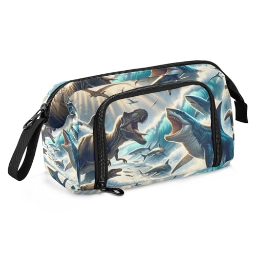 Mnsruu Federmäppchen mit großem Fassungsvermögen, der Kampf zwischen Dinosauriern und Haien, Stifteetui, Schreibwaren-Tasche, Schule, Uni, Büro, Organizer für Teenager, Erwachsene, Studenten, Der von Mnsruu