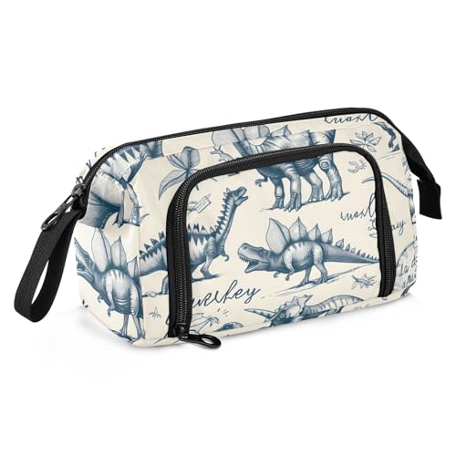 Mnsruu Federmäppchen mit großem Fassungsvermögen, handgezeichnete Dinosaurier-Motiv, Stiftebeutel, Schreibwaren-Tasche, Schule, Uni, Büro, Organizer für Teenager, Erwachsene, Studenten, von Mnsruu