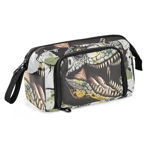 Mnsruu Federmäppchen mit großem Fassungsvermögen, handgezeichnetes Dinosaurier-Gesicht und Graffiti-Stifttasche für Schreibwaren, Schule, Uni, Büro, Organizer für Teenager, Erwachsene, Studenten, Ein von Mnsruu