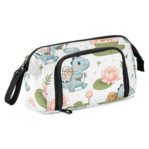 Mnsruu Federmäppchen mit großem Fassungsvermögen, kleiner Dinosaurier, Lotusblätter, kleine Wolken, Stiftebeutel, Schreibwaren-Tasche, Schule, Uni, Büro, Organizer für Teenager, Erwachsene, Studenten, von Mnsruu