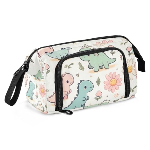 Mnsruu Federmäppchen mit großem Fassungsvermögen, kleiner Dinosaurier und kleine Gänseblümchen, Stiftebeutel, Schreibwaren-Tasche, Schule, Uni, Büro, Organizer für Teenager, Erwachsene, Studenten, von Mnsruu