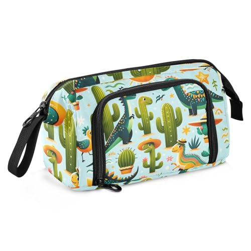 Mnsruu Federmäppchen mit großem Fassungsvermögen, nahtloser Dinosaurier- und Kaktus-Stifttasche, Stiftehalter, Schreibwaren-Tasche, Schule, Uni, Büro, Organizer für Teenager, Erwachsene, Studenten, von Mnsruu