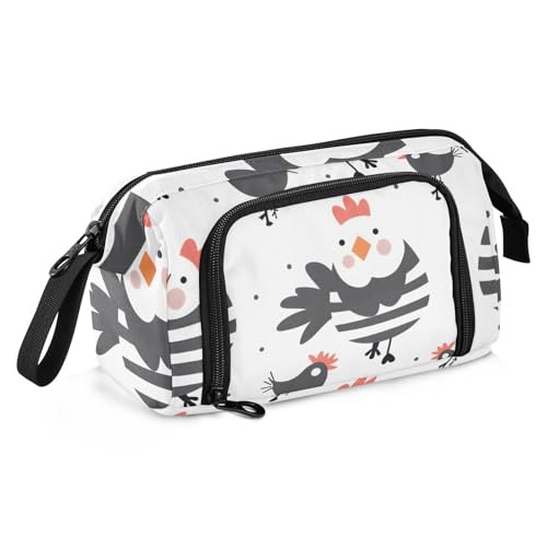 Mnsruu Federmäppchen mit großem Fassungsvermögen, niedliche Hühner, schwarz, Stifteetui, Schreibwaren-Tasche, Schule, Uni, Büro, Organizer für Teenager, Erwachsene, Studenten, Niedliche Hühner, von Mnsruu