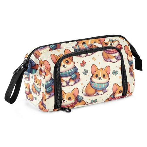 Mnsruu Federmäppchen mit großem Fassungsvermögen, niedliche Hunde, die kleine Schals tragen, Stiftetasche, Schreibwaren-Tasche, Schule, Uni, Büro, Organizer für Teenager, Erwachsene, Studenten, von Mnsruu