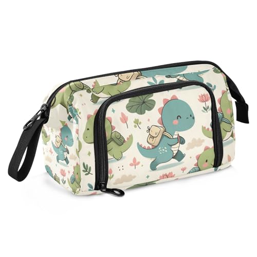 Mnsruu Federmäppchen mit großem Fassungsvermögen, niedlicher Dinosaurier, der einen Rucksack trägt, Stiftetasche, Stifthalter, Schreibwaren-Tasche, Schule, Uni, Büro, Organizer für Teenager, von Mnsruu