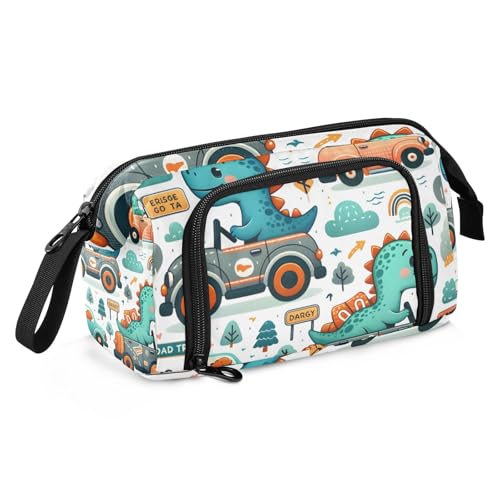 Mnsruu Federmäppchen mit großem Fassungsvermögen, niedlicher Dinosaurier im Auto, Cartoon-Stifttasche, Beutel, Schreibwaren-Tasche, Schule, Uni, Büro, Organizer für Teenager, Erwachsene, Studenten, von Mnsruu