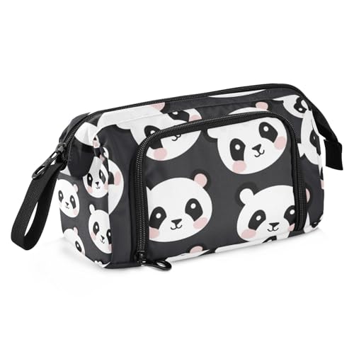 Mnsruu Federmäppchen mit großem Fassungsvermögen, niedlicher Panda, schwarz, Stifteetui, Schreibwaren-Tasche, Schule, Uni, Büro, Organizer für Teenager, Erwachsene, Studenten, Niedlicher Panda, von Mnsruu