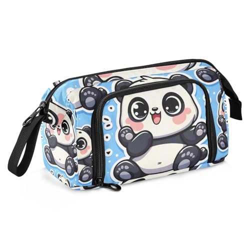 Mnsruu Federmäppchen mit großem Fassungsvermögen, niedlicher dicker pummeliger Pandabär-Aufkleber, blaue Stifttasche, Beutel, Schreibwarentasche, Schule, Uni, Büro, Organizer für Teenager, Erwachsene, von Mnsruu