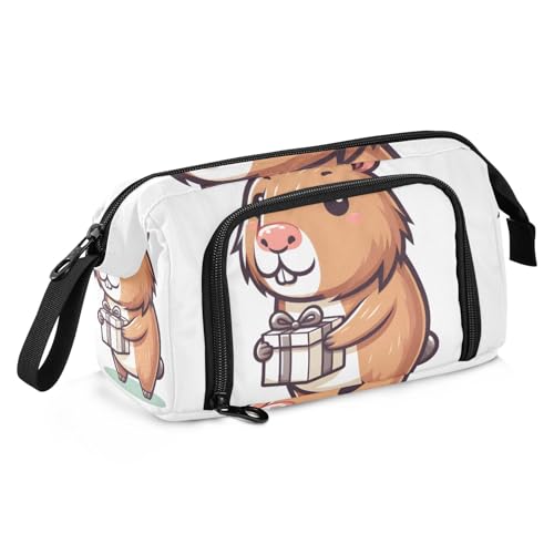 Mnsruu Federmäppchen mit großem Fassungsvermögen, niedliches Capybara-Tier, das ein Geschenk hält, Stiftetasche, Schreibwaren-Tasche, Schule, Uni, Büro, Organizer für Teenager, Erwachsene, Studenten, von Mnsruu