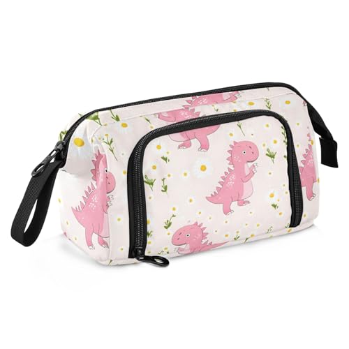 Mnsruu Federmäppchen mit großem Fassungsvermögen, rosa niedlicher kleiner Dinosaurier-Stiftebeutel, Schreibwaren-Tasche, Schule, Uni, Büro, Organizer für Teenager, Erwachsene, Studenten, Niedlicher von Mnsruu