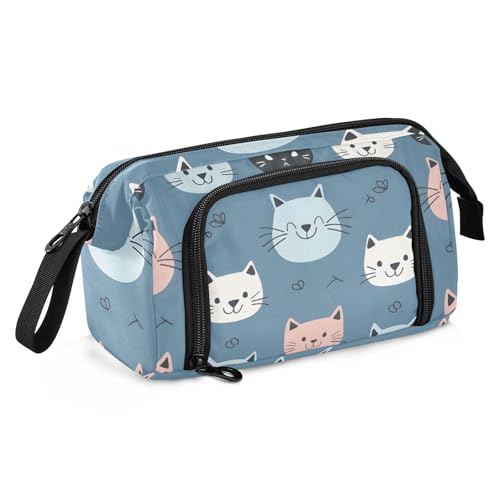 Mnsruu Federmäppchen mit großem Fassungsvermögen, schwarz, rosa, schwarz, blau, Katzengesichter, Stiftetasche, Tasche, Schreibwarentasche, Schule, Uni, Büro, Organizer für Teenager, Erwachsene, von Mnsruu