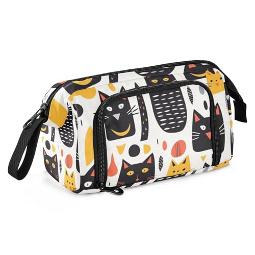 Mnsruu Federmäppchen mit großem Fassungsvermögen, schwarz-gelbe Katze, Stiftebeutel, Schreibwaren-Tasche, Schule, Uni, Büro, Organizer für Teenager, Erwachsene, Studenten, Schwarz-gelbe Katze, von Mnsruu