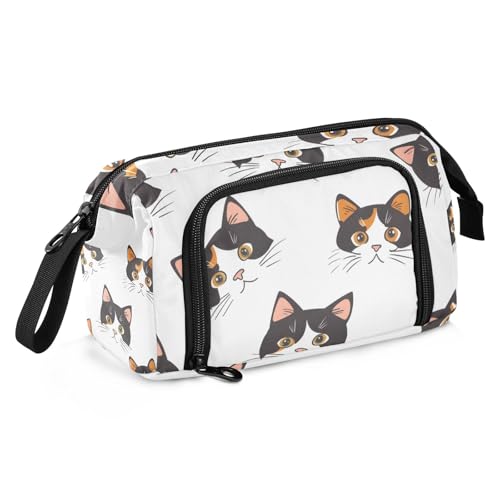 Mnsruu Federmäppchen mit großem Fassungsvermögen, schwarz-weiß, Katzenköpfe, Stifteetui, Schreibwaren-Tasche, Schule, Uni, Büro, Organizer für Teenager, Erwachsene, Studenten, Schwarz-weiße von Mnsruu