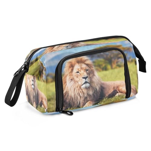 Mnsruu Federmäppchen mit großem Löwen-Design, großes Fassungsvermögen, Schreibwaren-Tasche für Büro, Schule, mehrfarbig, Schulranzen von Mnsruu