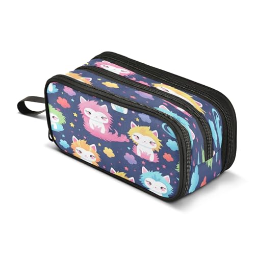 Mnsruu Federmäppchen mit langem Haar, Katze, großes Fassungsvermögen, 3 Fächer, Beutelhalter, Schulbedarf, Jungen und Mädchen, mehrfarbig, Einheitsgröße, Taschen-Organizer von Mnsruu