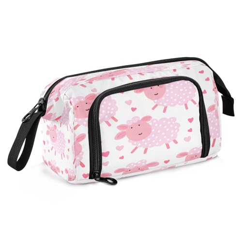Mnsruu Federmäppchen mit nahtlosem Cartoon-Muster, rosa Schafe, großes Fassungsvermögen, Federmäppchen, Stiftebox, Schreibwaren, Büro, Organizer-Tasche für Jungen und Mädchen von Mnsruu