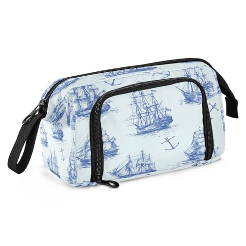 Mnsruu Federmäppchen mit nautischem Boot, großes Fassungsvermögen, Schreibwaren-Tasche für Büro, Schule, mehrfarbig, Schulranzen von Mnsruu