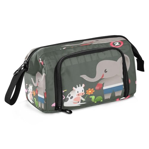 Mnsruu Federmäppchen mit niedlichem Elefantenmotiv, großes Fassungsvermögen, Schreibwaren-Tasche für Büro, Schule, mehrfarbig, Schulranzen von Mnsruu