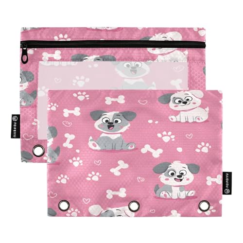Mnsruu Federmäppchen mit niedlichem Hundemuster, für 3-Ringbücher mit Reißverschluss, 2 Stück, Federmäppchen mit transparentem Fenster, Kosmetiktasche für Büro, College, Mehrfarbig, Einheitsgröße von Mnsruu