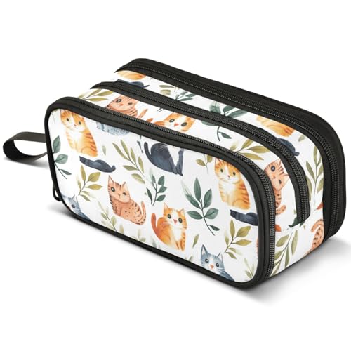 Mnsruu Federmäppchen mit niedlichem Katzenmotiv, Motiv: schwarze Katzen, große Kapazität, Stifteetui mit 3 Fächern, Stifthalter, Organizer, Schreibwaren-Tasche, B484, Kinderrucksack von Mnsruu