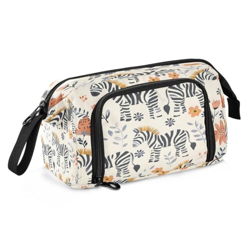 Mnsruu Federmäppchen mit niedlichem Zebras-Blumenmotiv, großes Fassungsvermögen, Schreibwaren, Federmäppchen, Handtasche für Studenten, Teenager, Schule, Büro, Mehrfarbig von Mnsruu