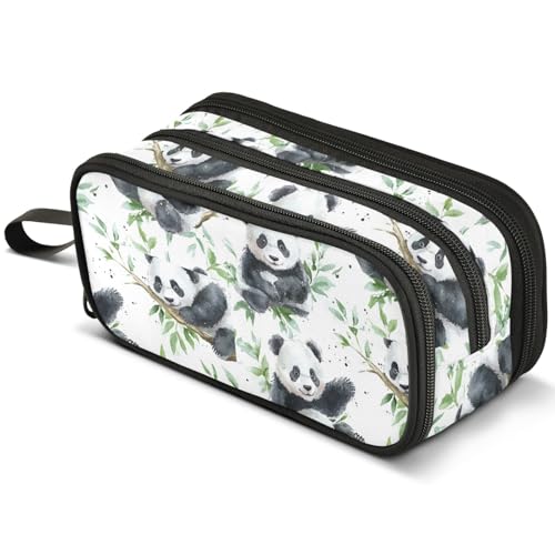 Mnsruu Federmäppchen mit niedlichen Eulen, Blumen, weiß, handgezeichnet, großes Fassungsvermögen, Stifteetui mit 3 Fächern, Stifthalter, Organizer, Schreibwaren-Tasche, B517, Kinderrucksack von Mnsruu