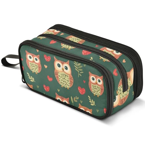 Mnsruu Federmäppchen mit niedlichen Eulen, Blumen, weiß, handgezeichnet, großes Fassungsvermögen, Stifteetui mit 3 Fächern, Stifthalter, Organizer, Schreibwaren-Tasche, B523, Kinderrucksack von Mnsruu