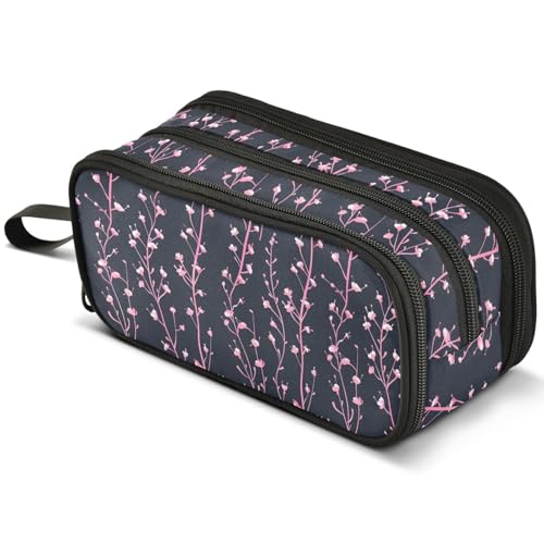 Mnsruu Federmäppchen mit roten Mohnblumen, großes Fassungsvermögen, Stifteetui mit 3 Fächern, Stifthalter, Organizer, Schreibwaren-Tasche, B387, Kinderrucksack von Mnsruu