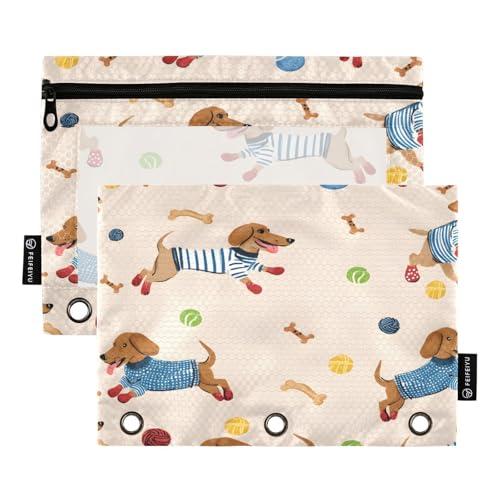 Mnsruu Federmäppchen mit schönem Welpenmuster, für 3-Ringbücher mit Reißverschluss, 2 Stück, Federmäppchen mit transparentem Fenster, Kosmetiktasche für Büro, College, Mehrfarbig, Einheitsgröße von Mnsruu