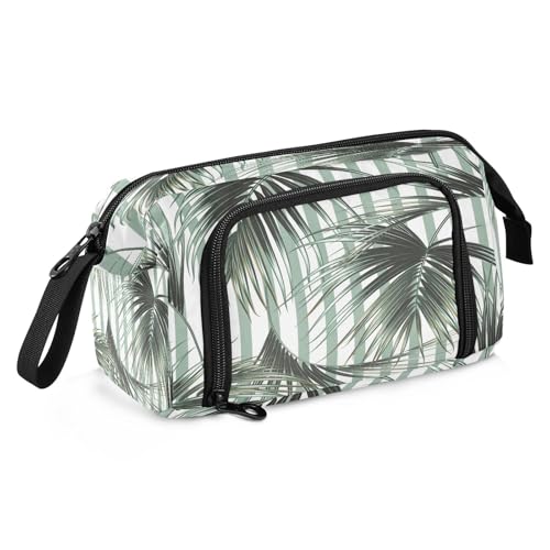 Mnsruu Federmäppchen mit tropischem Blatt auf Streifen, großes Fassungsvermögen, Schreibwarenbeutel für Büro, Schule, mehrfarbig, Schulranzen von Mnsruu