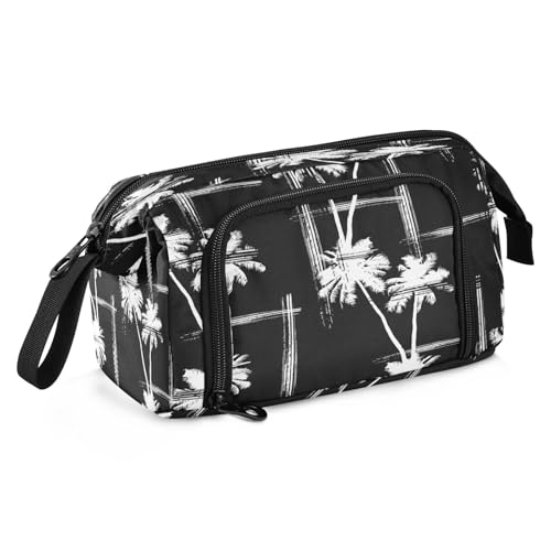 Mnsruu Federmäppchen mit tropischen Blättern, großes Fassungsvermögen, für Büro, Schule, Schwarz, mehrfarbig, Schulranzen von Mnsruu