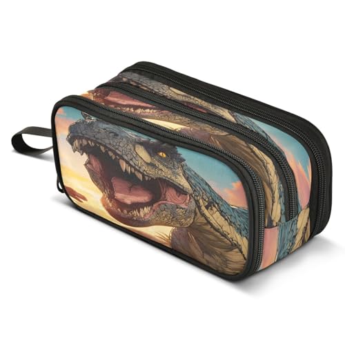 Mnsruu Ferocious Dinosaurier-Federmäppchen, großes Fassungsvermögen, Stiftetasche, 3 Fächer, große Stiftebox für Jungen und Mädchen, Schule, Aufbewahrungs-Organizer von Mnsruu