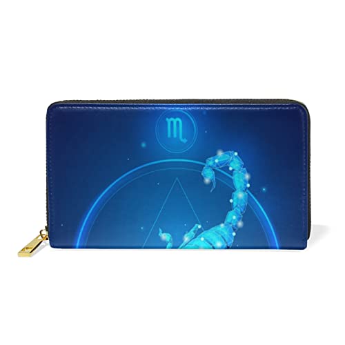 Mnsruu Galaxie Sternzeichen Skorpion Skorpion Damen Brieftasche Reißverschluss Geldbörse Echtes Leder Geldbeutel Telefon Kreditkartenetui Portemonnaie für Frauen Mädchen von Mnsruu