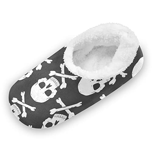 Mnsruu Geschenk Zuckerschädel Skelett Halloween Hausschuhe Winter Pantoffeln Plüsch Damen Herren Warme Gefüttert Rutschfest Slipper Weich Bequem Schuhe von Mnsruu