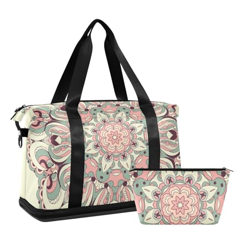 Mnsruu Große Weekender Übernachtungstasche, Reisetasche mit Schuhfach und Nasstasche, schöne arabeske Spitze, Turnbeutel mit Kulturbeutel, #04, Einheitsgröße, modisch von Mnsruu