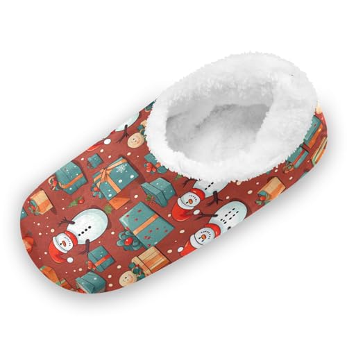 Mnsruu Grünes Geschenk Schneemann Schnee Rot Frohe Weihnachten Haus Fleece Hausschuhe Bequeme Schlafzimmer Schuhe Anti-Rutsch für Männer US 11-12 von Mnsruu